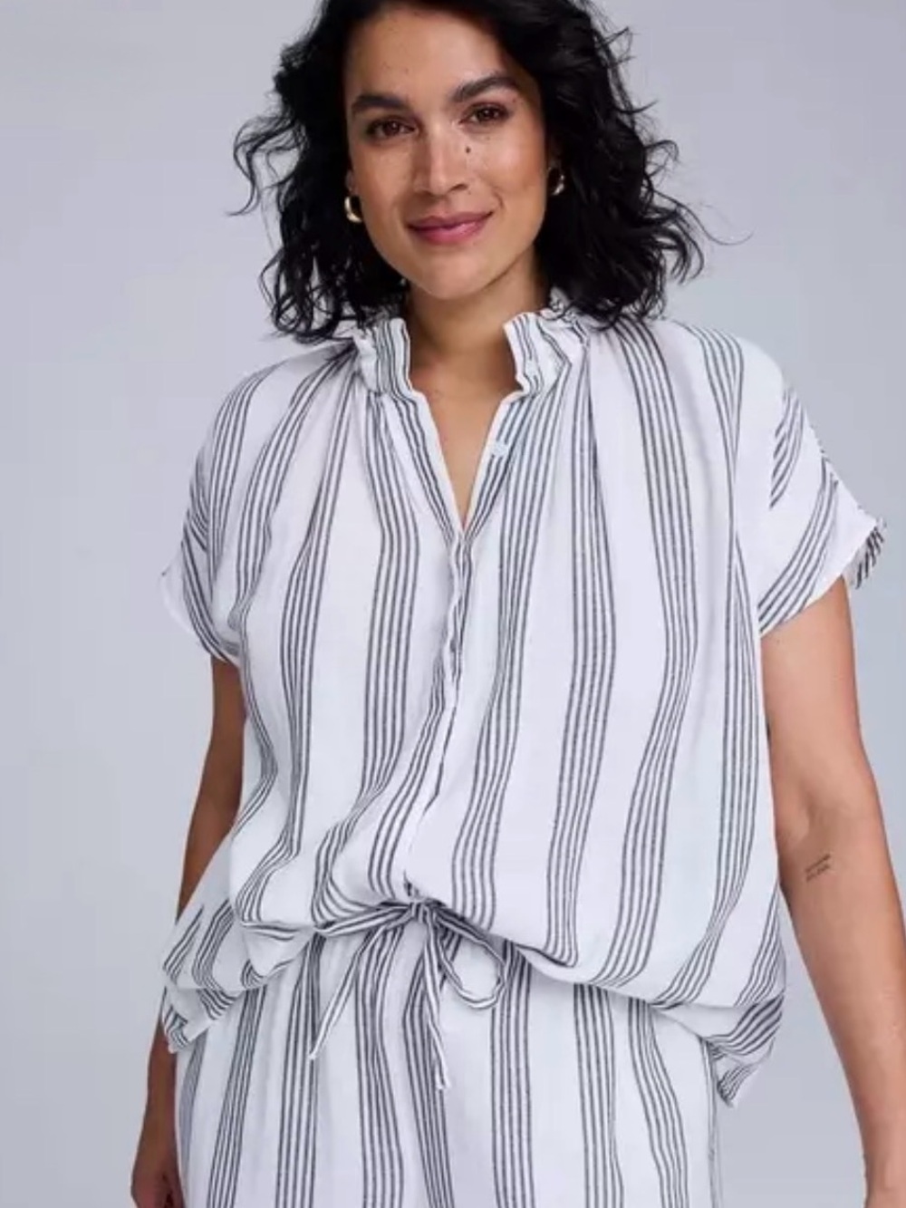 Torrid Belle Isle Cotton Linen White & Gray Striped Button-Down Top, BNWT!